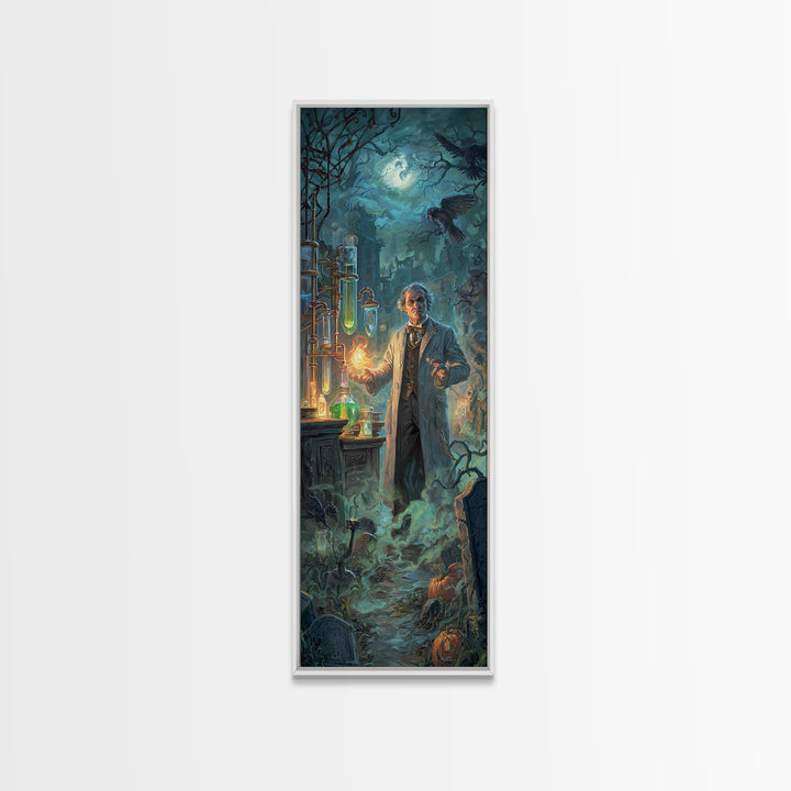 The Mad Alchemist, Tall Narrow Wall Art, Gothic Horror Wall Art, Framed Canvas Print, Halloween Wall Decor, Gothic Home Decor