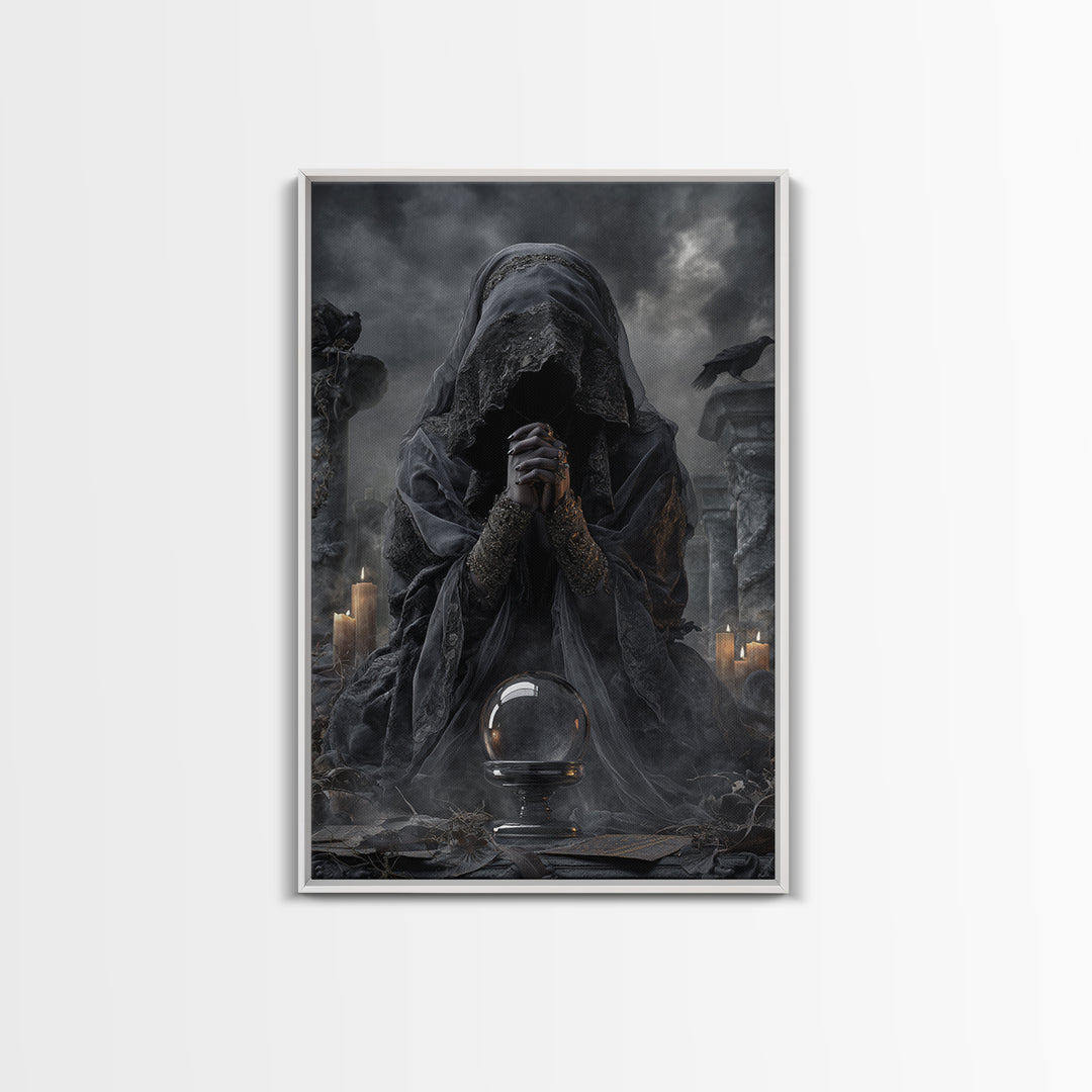The Midnight Fortune Teller, Vertical Wall Art, Dark Halloween Decor, Canvas Print, Halloween Wall Decor, Gothic Home Decor
