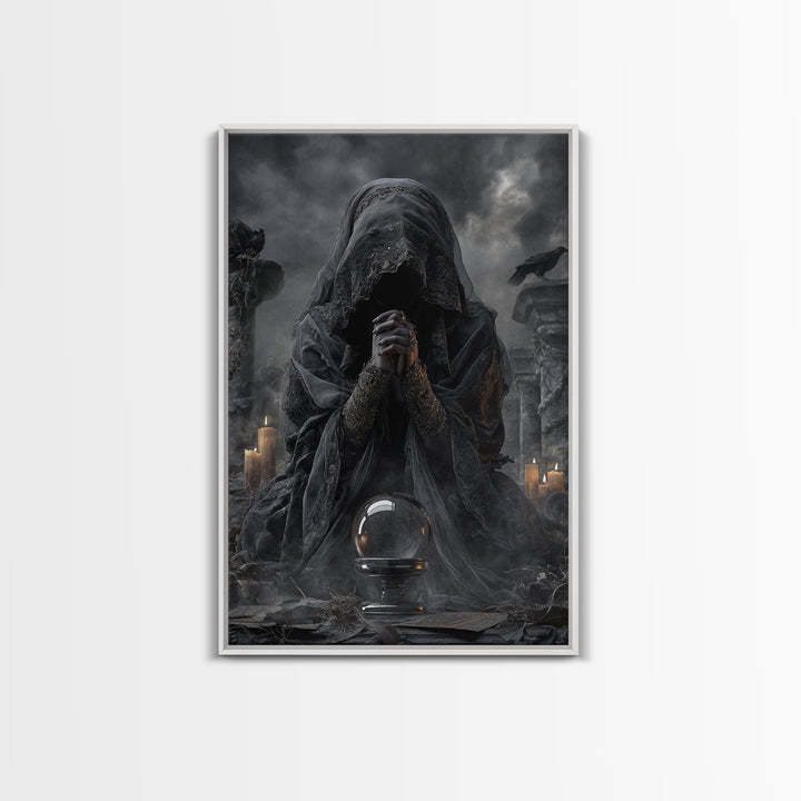 The Midnight Fortune Teller, Vertical Wall Art, Dark Halloween Decor, Canvas Print, Halloween Wall Decor, Gothic Home Decor