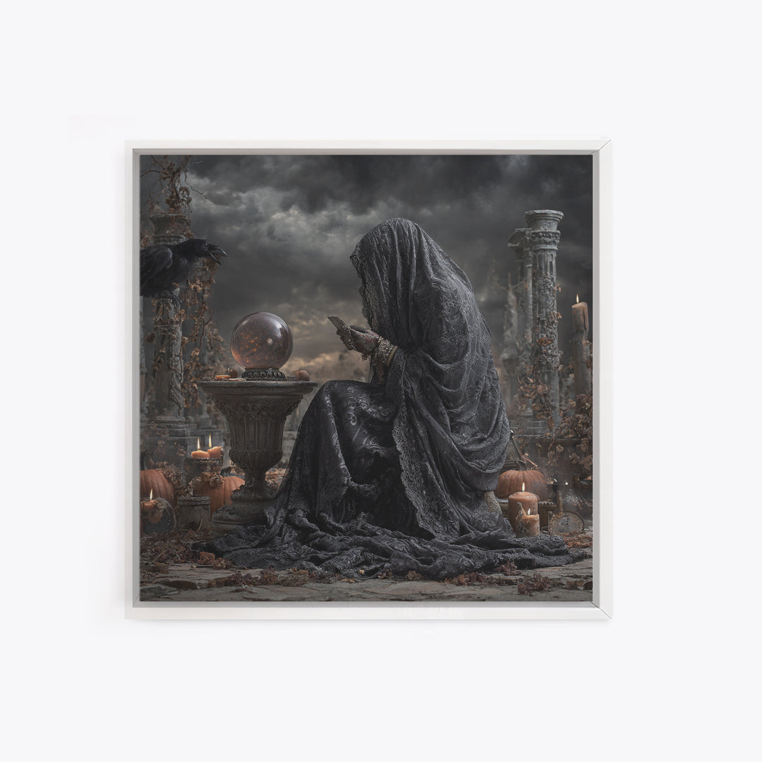 The Midnight Fortune Teller, Square Wall Art, Gothic Horror Wall Art, Framed Canvas Print, Halloween Wall Decor, Gothic Home Decor