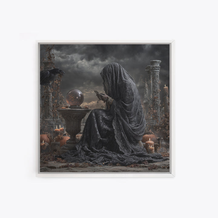 The Midnight Fortune Teller, Square Wall Art, Gothic Horror Wall Art, Framed Canvas Print, Halloween Wall Decor, Gothic Home Decor