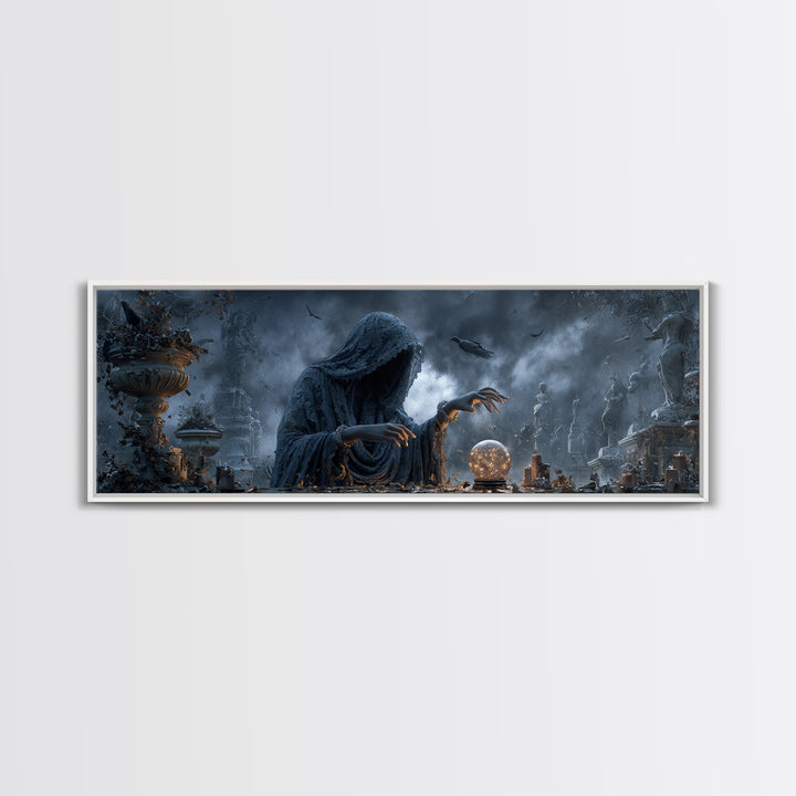 The Midnight Fortune Teller, Extra Wide Wall Art, Spooky Home Decor, Canvas Print, Halloween Wall Decor, Gothic Home Decor, Dark Fantasy Art