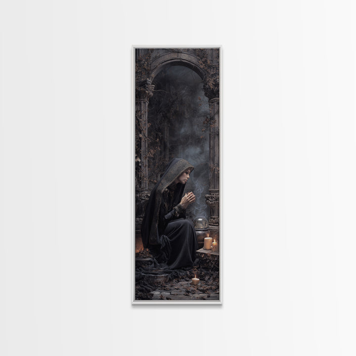 The Midnight Fortune Teller, Tall Narrow Wall Art, Dark Fantasy Wall Art, Canvas Print, Halloween Wall Decor, Gothic Home Decor