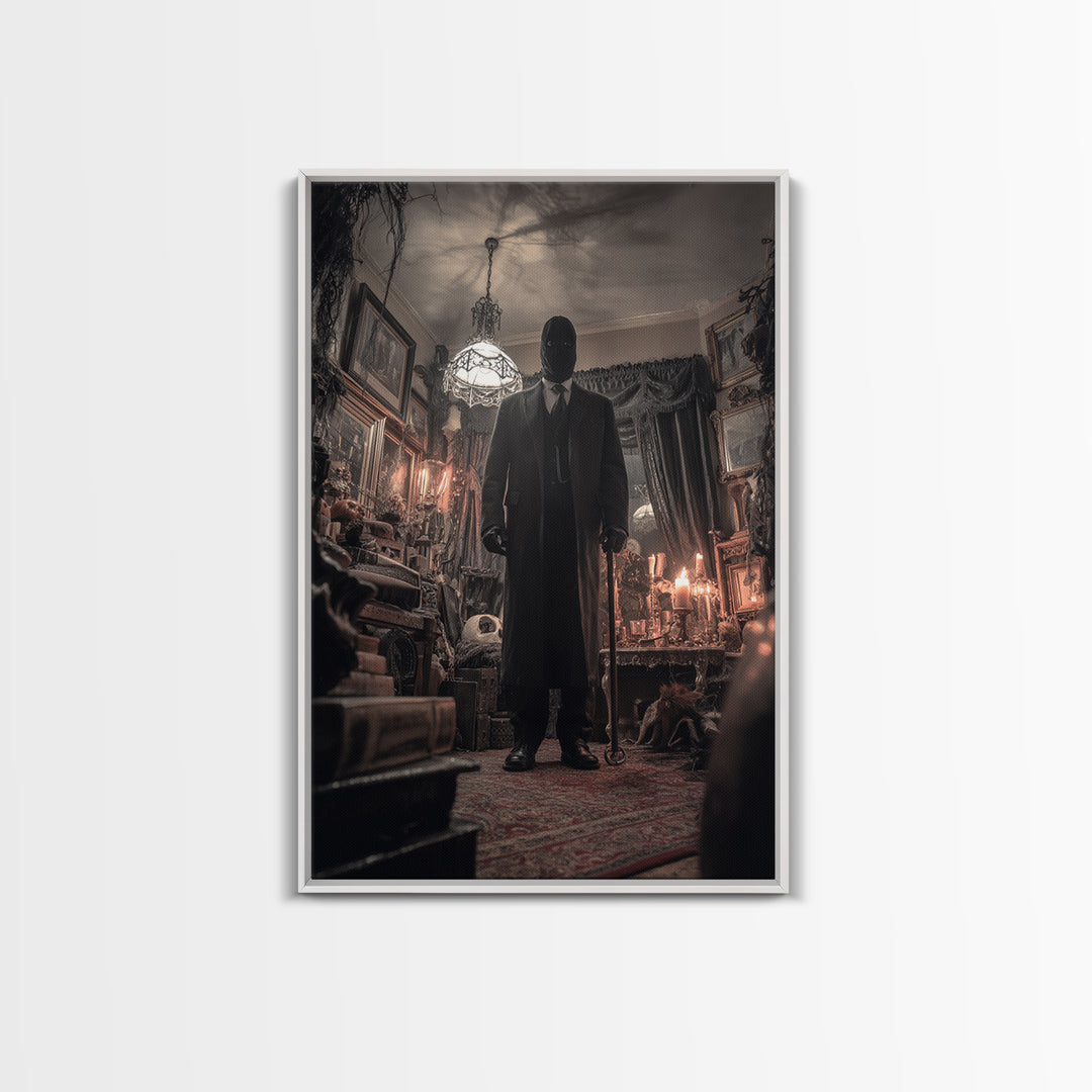 The Sinister Undertaker, Vertical Wall Art, Haunted Gothic Art, Framed Canvas Print, Halloween Wall Decor, Gothic Home Decor