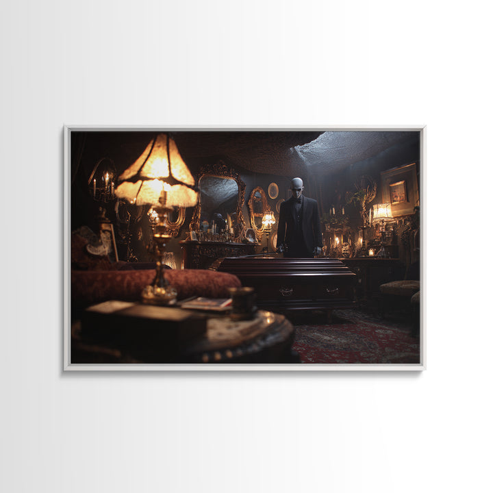 The Sinister Undertaker, Landscape Wall Art, Gothic Horror Wall Art, Framed Canvas Print, Halloween Wall Decor, Gothic Home Decor