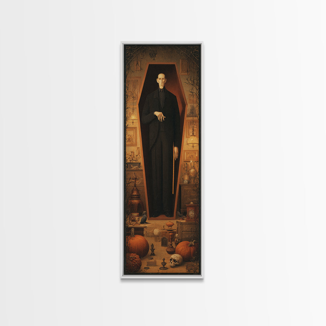 The Sinister Undertaker, Tall Narrow Wall Art, Spooky Home Decor, Canvas Print, Halloween Wall Decor, Gothic Home Decor, Dark Fantasy Art