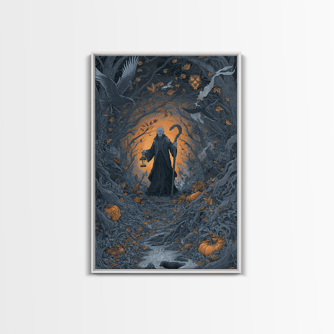 The Lantern Gravedigger, Vertical Wall Art, Dark Halloween Decor, Canvas Print, Halloween Wall Decor, Gothic Home Decor