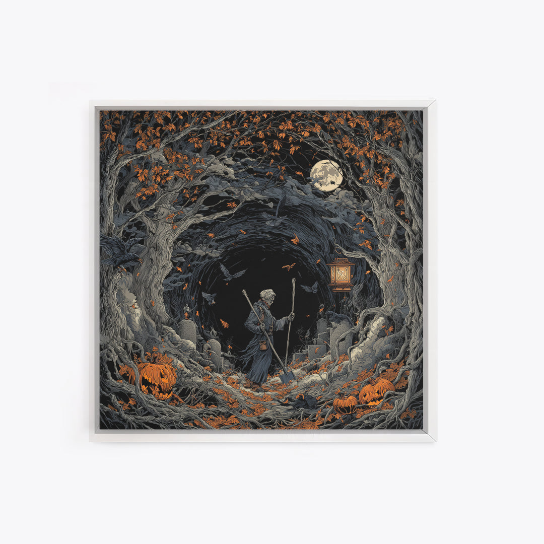 The Lantern Gravedigger, Square Wall Art, Dark Halloween Decor, Canvas Print, Halloween Wall Decor, Gothic Home Decor, Spooky Wall Decor