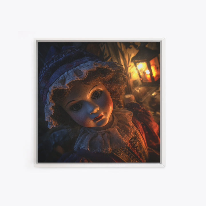 The Haunted Porcelain Doll, Square Wall Art, Gothic Horror Wall Art, Framed Canvas Print, Halloween Wall Decor, Gothic Home Decor