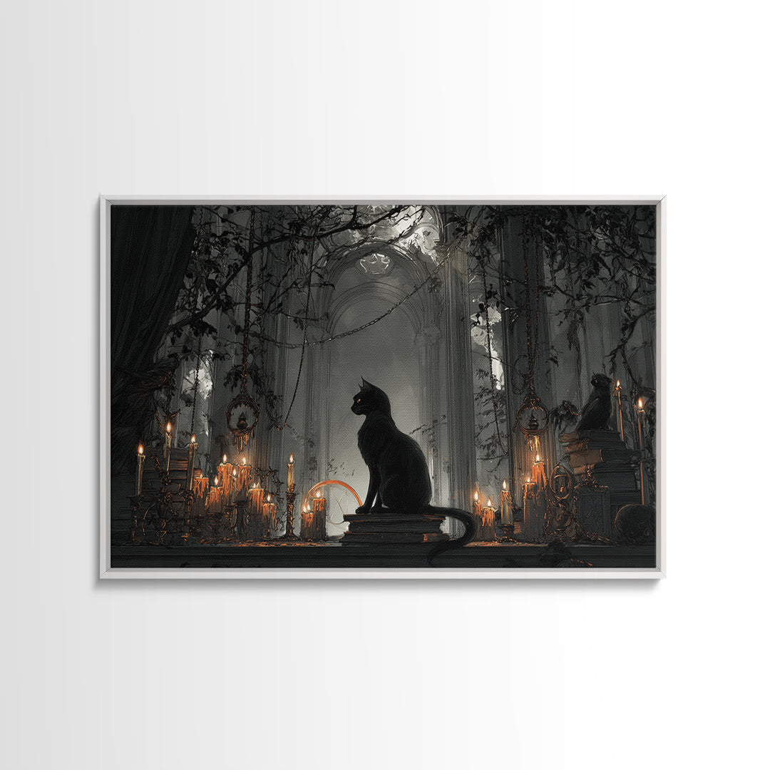 The Black Cat Familiar, Landscape Wall Art, Spooky Home Decor, Canvas Print, Halloween Wall Decor, Gothic Home Decor, Collectible Wall Decor