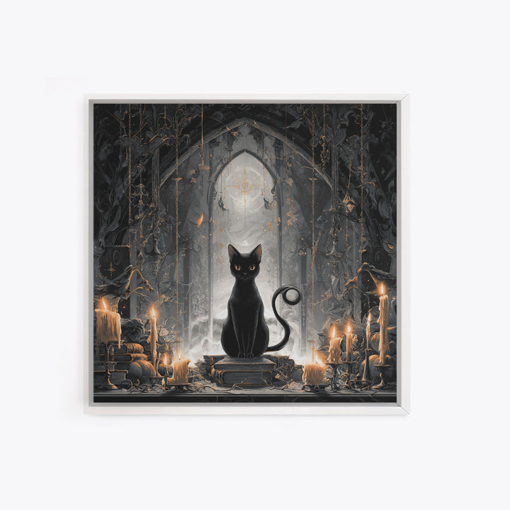 The Black Cat Familiar, Square Wall Art, Spooky Home Decor, Canvas Print, Halloween Wall Decor, Gothic Home Decor, Spooky Wall Decor