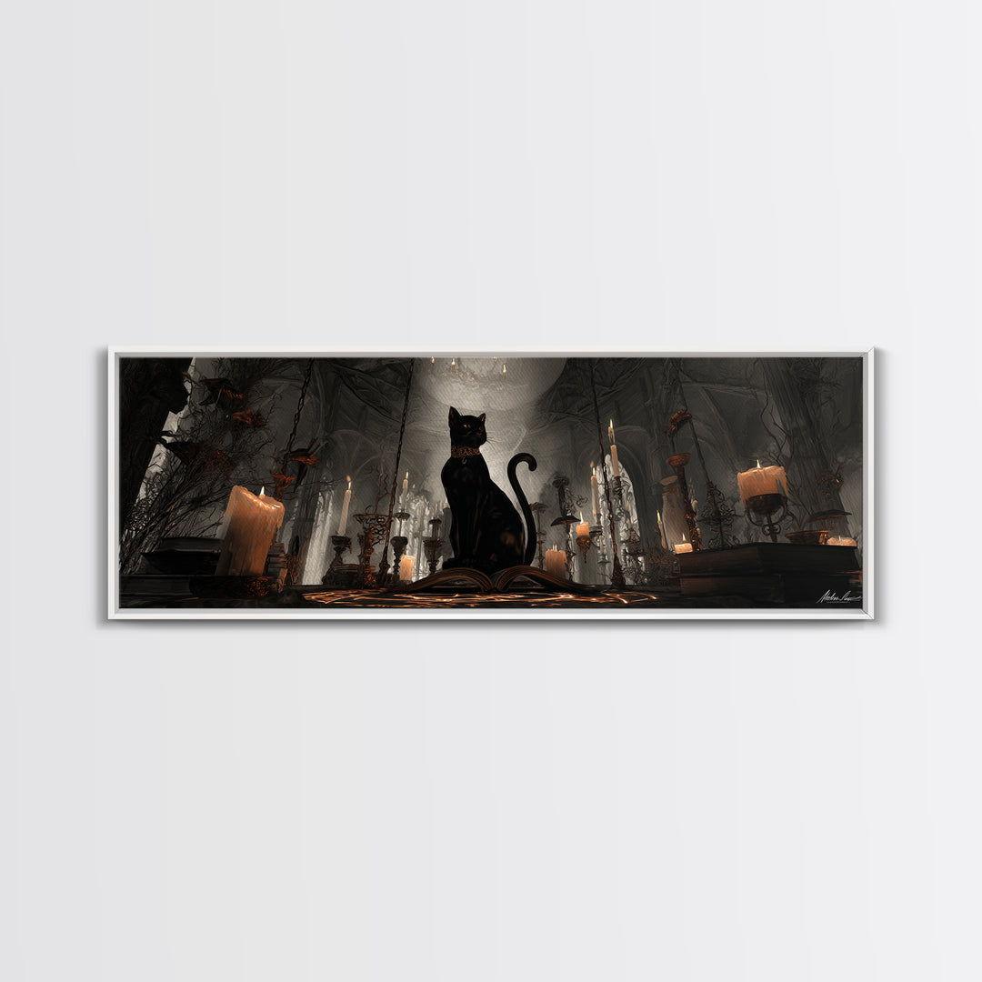 The Black Cat Familiar, Extra Wide Wall Art, Spooky Home Decor, Canvas Print, Halloween Wall Decor, Gothic Home Decor, Spooky Wall Decor