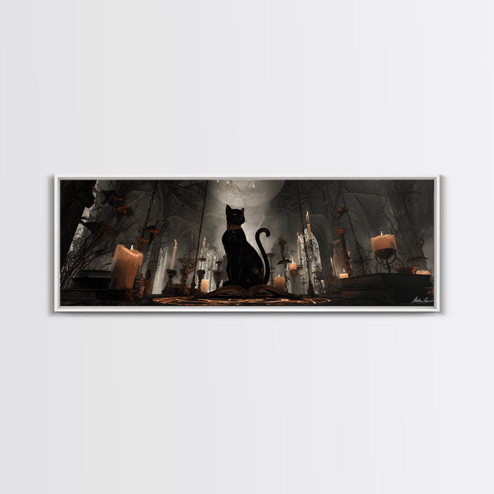 The Black Cat Familiar, Extra Wide Wall Art, Spooky Home Decor, Canvas Print, Halloween Wall Decor, Gothic Home Decor, Spooky Wall Decor
