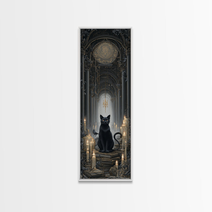 The Black Cat Familiar, Tall Narrow Wall Art, Dark Fantasy Wall Art, Canvas Print, Halloween Wall Decor, Gothic Home Decor