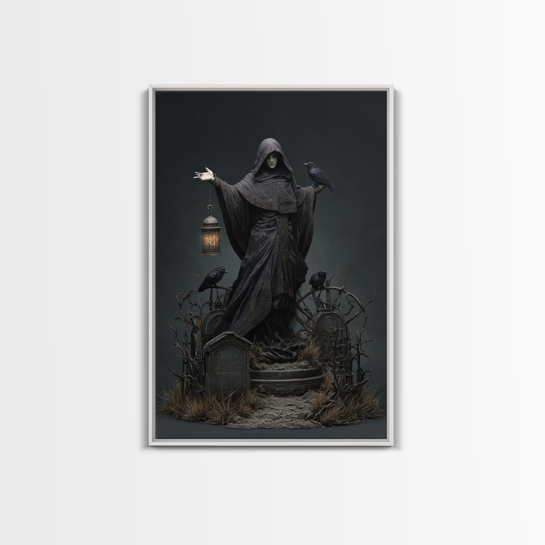 The Raven Keeper, Vertical Wall Art, Gothic Horror Wall Art, Framed Canvas Print, Halloween Wall Decor, Gothic Home Decor, Spooky Wall Decor