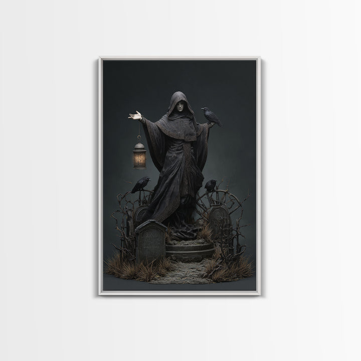 The Raven Keeper, Vertical Wall Art, Gothic Horror Wall Art, Framed Canvas Print, Halloween Wall Decor, Gothic Home Decor, Spooky Wall Decor