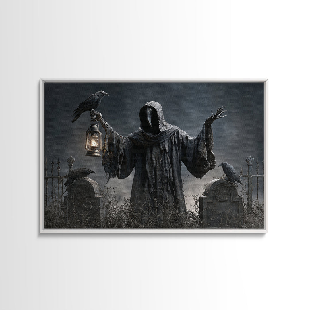 The Raven Keeper, Landscape Wall Art, Macabre Wall Art, Framed Canvas Print, Halloween Wall Decor, Gothic Home Decor, Spooky Wall Decor