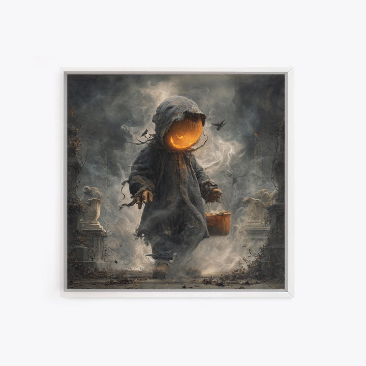 The Pumpkin-Headed Child, Square Wall Art, Haunted Gothic Art, Framed Canvas Print, Halloween Wall Decor, Gothic Home Decor