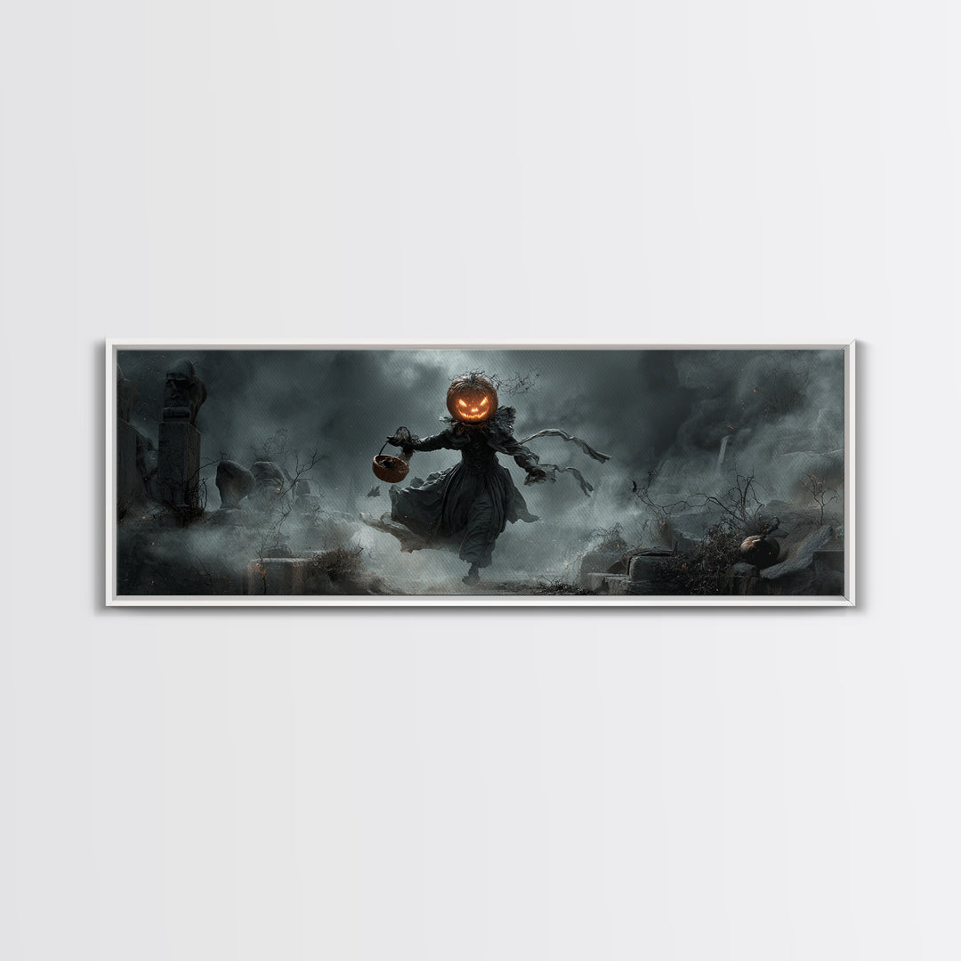 The Pumpkin-Headed Child, Extra Wide Wall Art, Dark Fantasy Wall Art, Canvas Print, Halloween Wall Decor, Gothic Home Decor