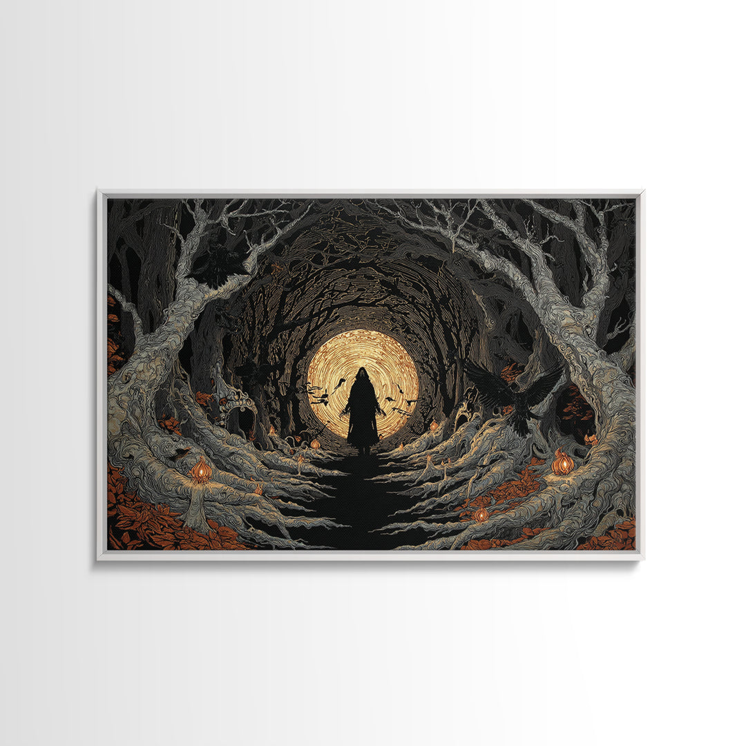 The Shadow Person, Landscape Wall Art, Macabre Wall Art, Framed Canvas Print, Halloween Wall Decor, Gothic Home Decor, Halloween Wall Art