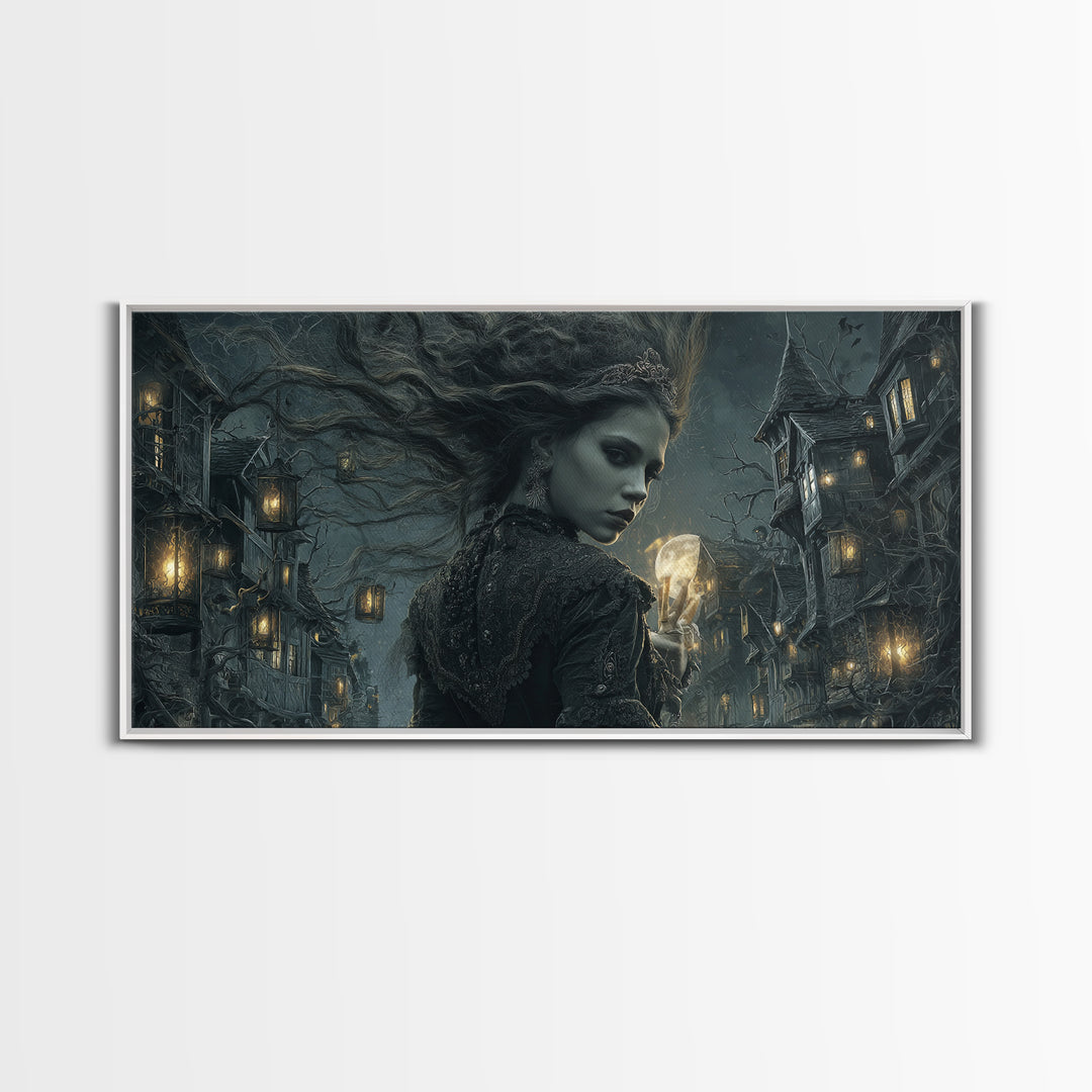 The Banshee Singer, Wide Panoramic Art, Macabre Wall Art, Framed Canvas Print, Halloween Wall Decor, Gothic Home Decor, Spooky Wall Decor