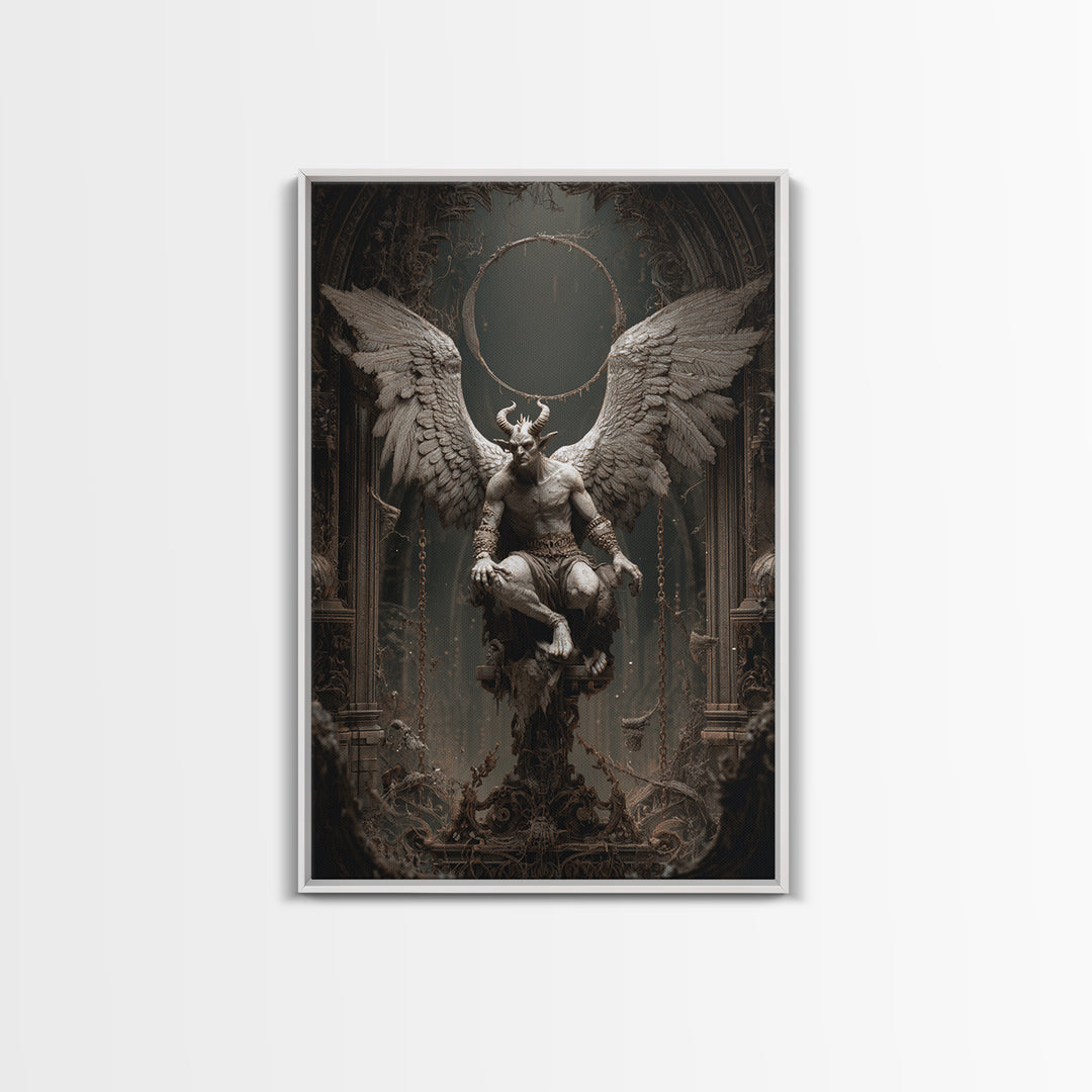 The Gargoyle Sentinel, Vertical Wall Art, Gothic Horror Wall Art, Framed Canvas Print, Halloween Wall Decor, Gothic Home Decor