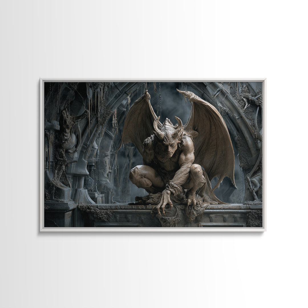 The Gargoyle Sentinel, Landscape Wall Art, Spooky Home Decor, Canvas Print, Halloween Wall Decor, Gothic Home Decor, Halloween Wall Art