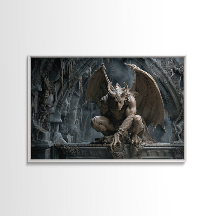 The Gargoyle Sentinel, Landscape Wall Art, Spooky Home Decor, Canvas Print, Halloween Wall Decor, Gothic Home Decor, Halloween Wall Art