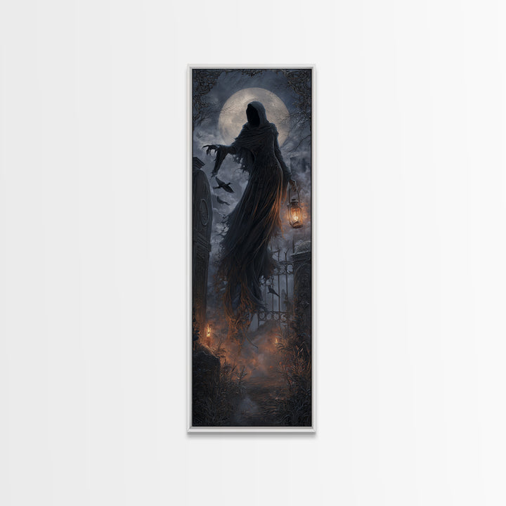 The Tattered Wraith, Tall Narrow Wall Art, Haunted Gothic Art, Framed Canvas Print, Halloween Wall Decor, Gothic Home Decor, Horror Wall Art