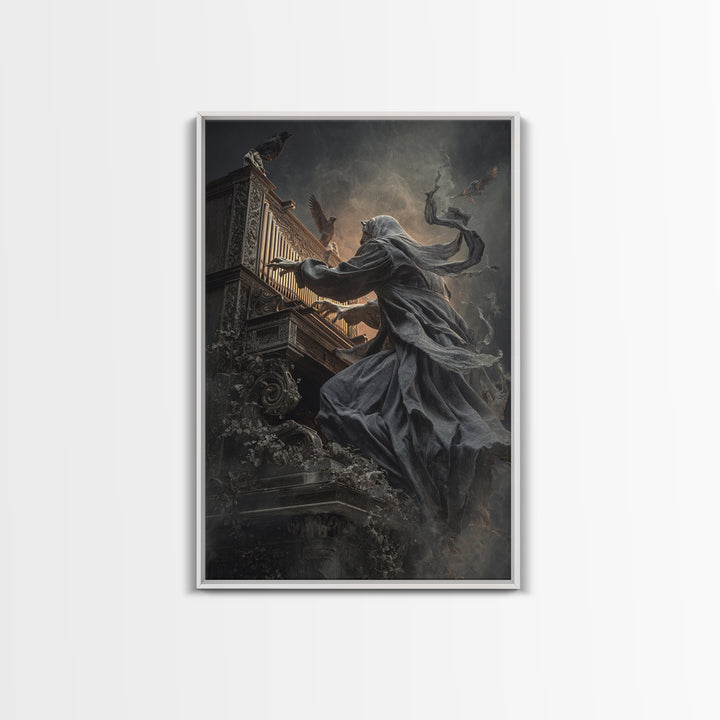 The Phantom Organist, Vertical Wall Art, Gothic Horror Wall Art, Framed Canvas Print, Halloween Wall Decor, Gothic Home Decor