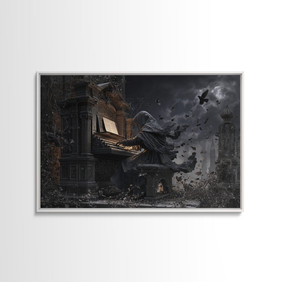 The Phantom Organist, Landscape Wall Art, Macabre Wall Art, Framed Canvas Print, Halloween Wall Decor, Gothic Home Decor, Spooky Wall Decor