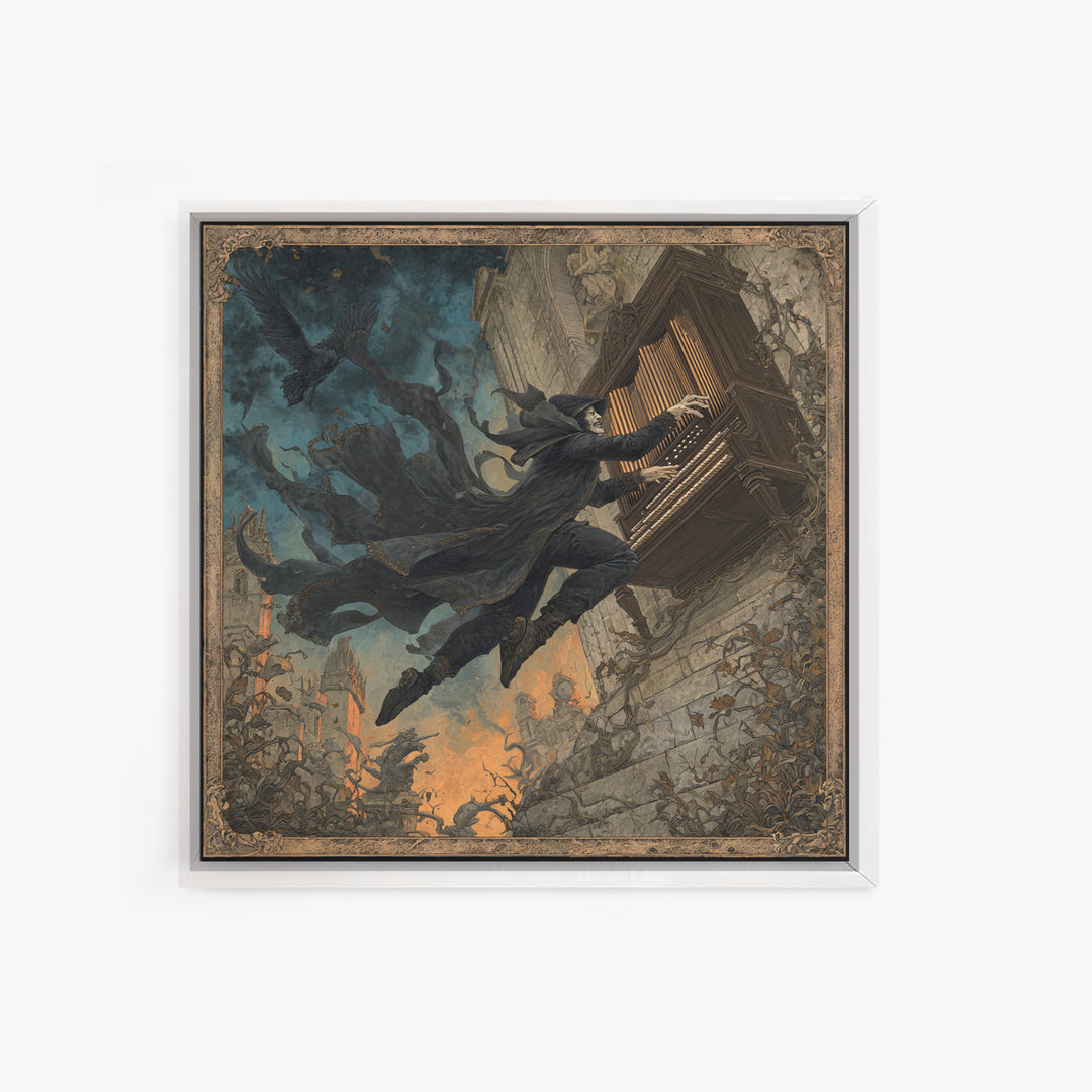 The Phantom Organist, Square Wall Art, Haunted Gothic Art, Framed Canvas Print, Halloween Wall Decor, Gothic Home Decor, Dark Fantasy Art