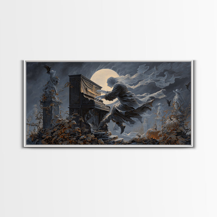 The Phantom Organist, Wide Panoramic Art, Haunted Gothic Art, Framed Canvas Print, Halloween Wall Decor, Gothic Home Decor