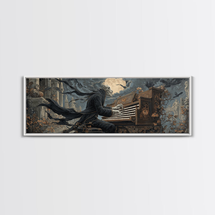The Phantom Organist, Extra Wide Wall Art, Dark Halloween Decor, Canvas Print, Halloween Wall Decor, Gothic Home Decor, Spooky Wall Decor