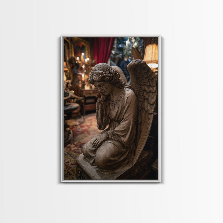 The Weeping Cemetery Angel, Vertical Wall Art, Haunted Gothic Art, Framed Canvas Print, Halloween Wall Decor, Gothic Home Decor