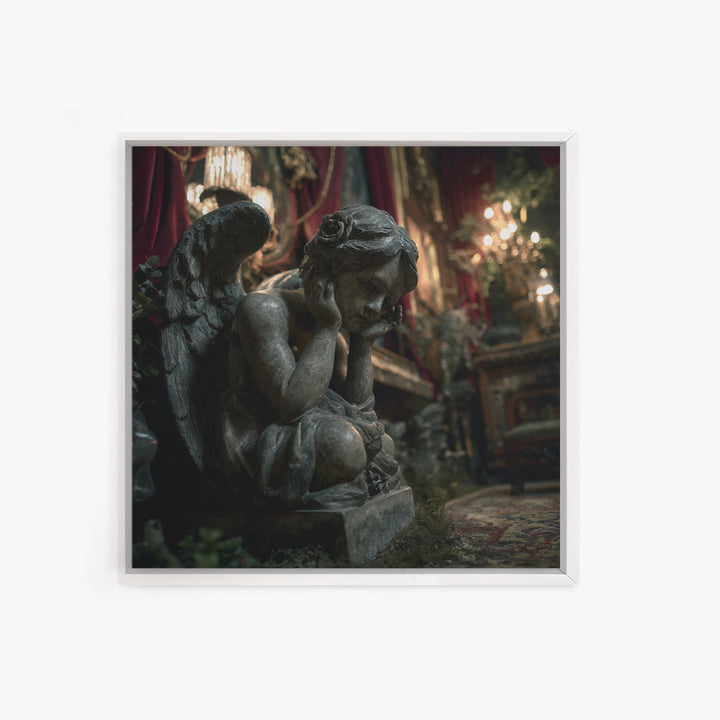 The Weeping Cemetery Angel, Square Wall Art, Dark Halloween Decor, Canvas Print, Halloween Wall Decor, Gothic Home Decor, Macabre Wall Art