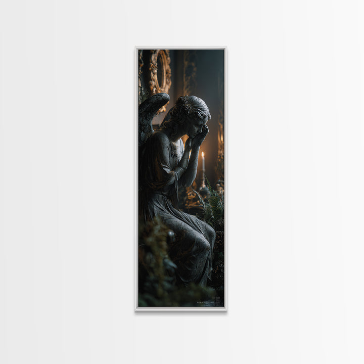 The Weeping Cemetery Angel, Tall Narrow Wall Art, Dark Halloween Decor, Canvas Print, Halloween Wall Decor, Gothic Home Decor