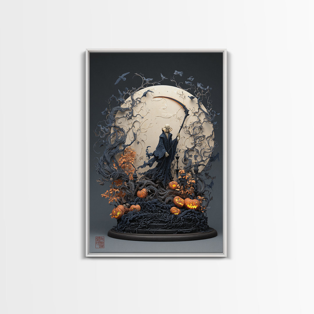 The Fog-Bound Reaper, Vertical Wall Art, Spooky Home Decor, Canvas Print, Halloween Wall Decor, Gothic Home Decor, Halloween Decor