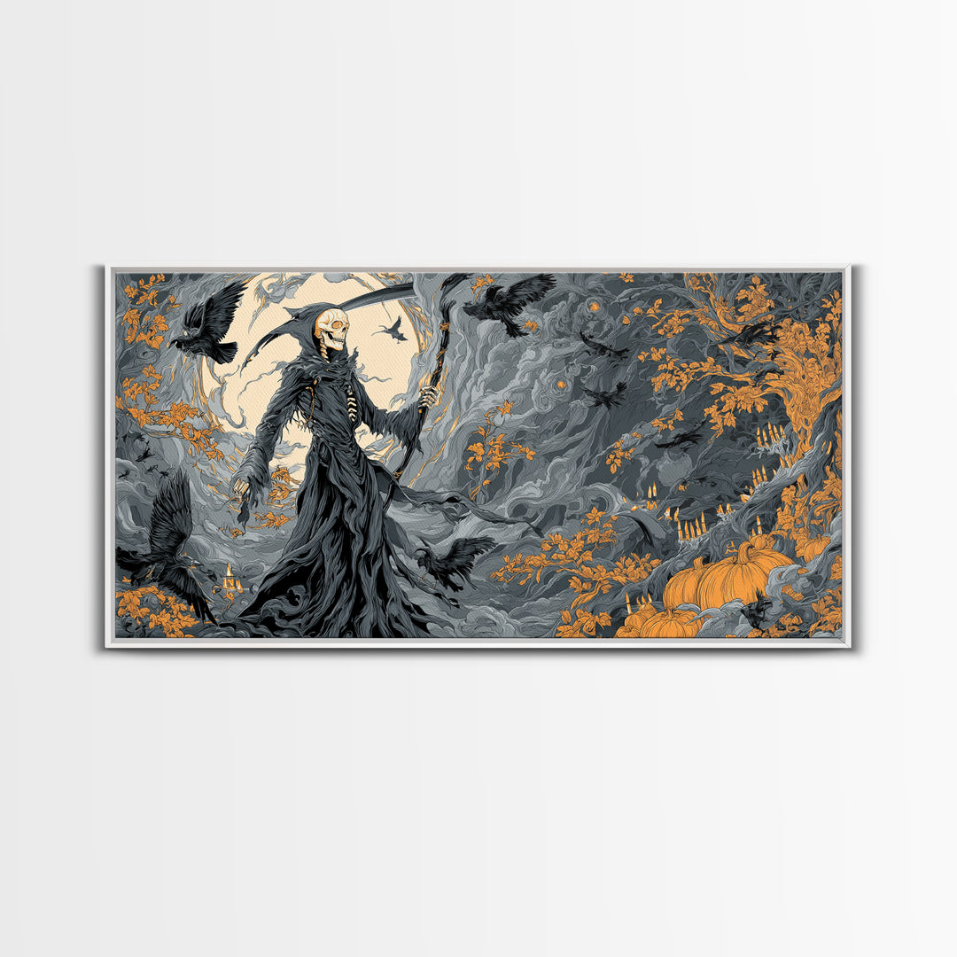 The Fog-Bound Reaper, Wide Panoramic Art, Spooky Home Decor, Canvas Print, Halloween Wall Decor, Gothic Home Decor, Statement Wall Art