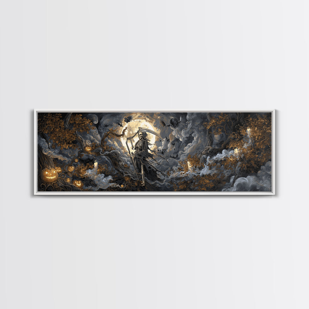 The Fog-Bound Reaper, Extra Wide Wall Art, Haunted Gothic Art, Framed Canvas Print, Halloween Wall Decor, Gothic Home Decor