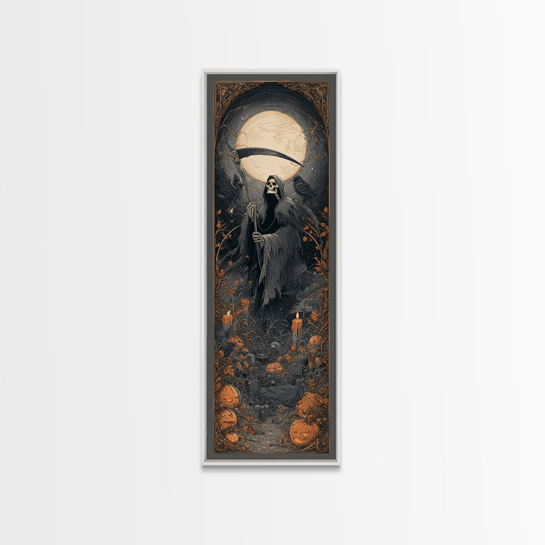 The Fog-Bound Reaper, Tall Narrow Wall Art, Spooky Home Decor, Canvas Print, Halloween Wall Decor, Gothic Home Decor, Halloween Wall Art
