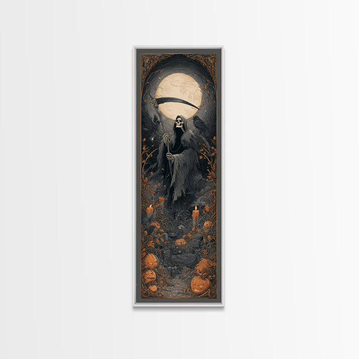 The Fog-Bound Reaper, Tall Narrow Wall Art, Spooky Home Decor, Canvas Print, Halloween Wall Decor, Gothic Home Decor, Halloween Wall Art