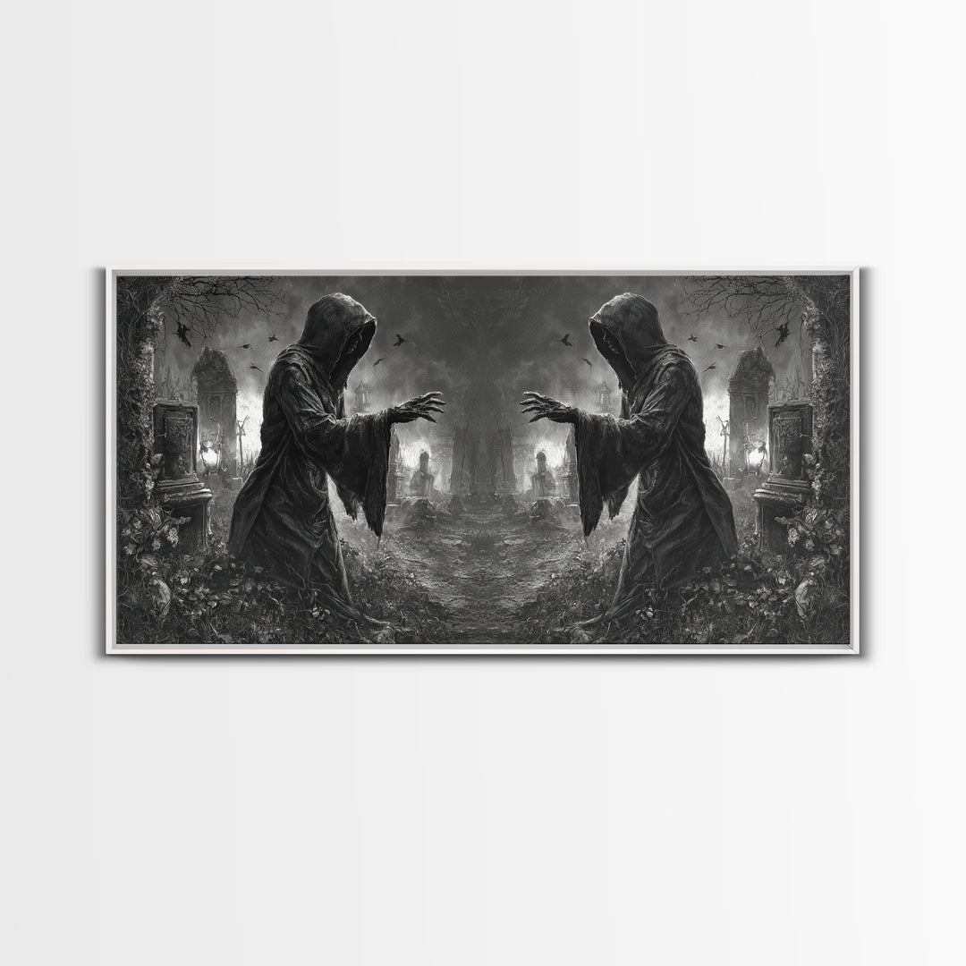 The Mirror Spirit, Wide Panoramic Art, Spooky Home Decor, Canvas Print, Halloween Wall Decor, Gothic Home Decor, Collectible Wall Decor