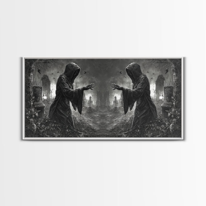 The Mirror Spirit, Wide Panoramic Art, Spooky Home Decor, Canvas Print, Halloween Wall Decor, Gothic Home Decor, Collectible Wall Decor