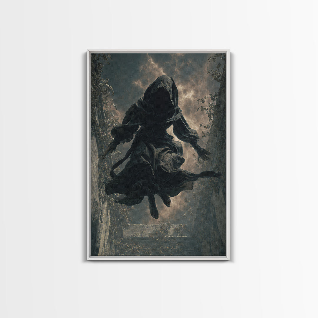 The Attic Whisperer, Vertical Wall Art, Haunted Gothic Art, Framed Canvas Print, Halloween Wall Decor, Gothic Home Decor, Spooky Wall Decor