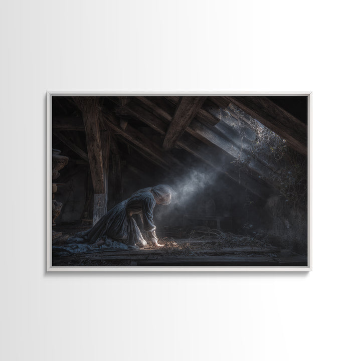 The Attic Whisperer, Landscape Wall Art, Haunted Gothic Art, Framed Canvas Print, Halloween Wall Decor, Gothic Home Decor, Horror Wall Art