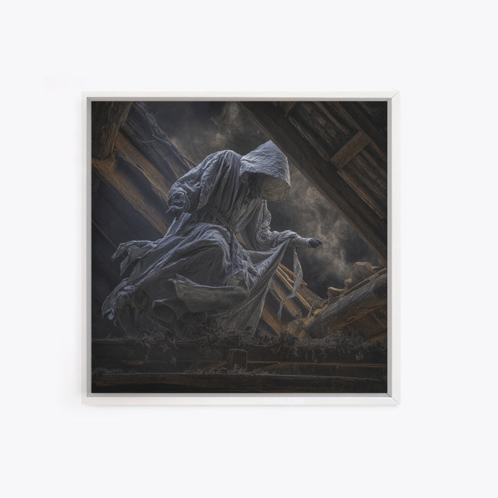 The Attic Whisperer, Square Wall Art, Gothic Horror Wall Art, Framed Canvas Print, Halloween Wall Decor, Gothic Home Decor