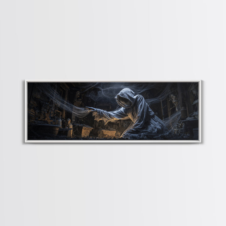 The Attic Whisperer, Extra Wide Wall Art, Gothic Horror Wall Art, Framed Canvas Print, Halloween Wall Decor, Gothic Home Decor