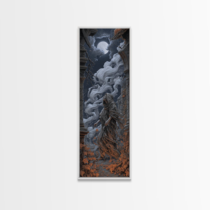 The Attic Whisperer, Tall Narrow Wall Art, Macabre Wall Art, Framed Canvas Print, Halloween Wall Decor, Gothic Home Decor, Horror Wall Art