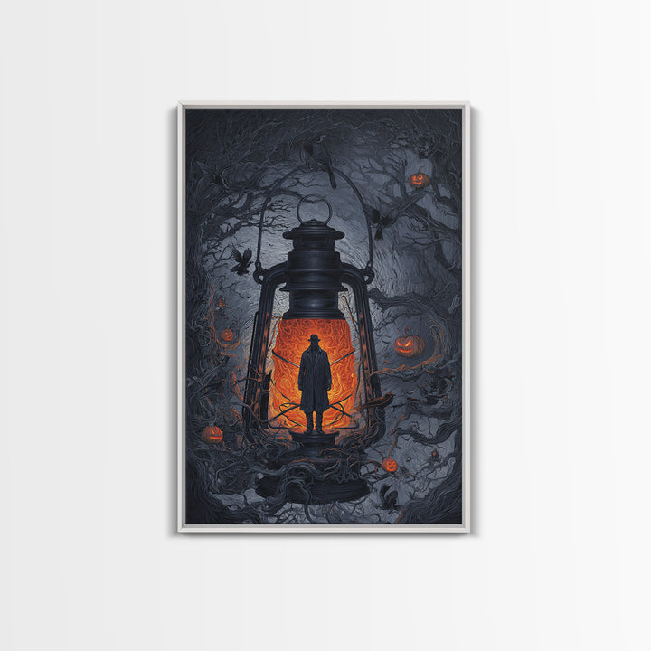 The Lantern Specter, Vertical Wall Art, Macabre Wall Art, Framed Canvas Print, Halloween Wall Decor, Gothic Home Decor, Spooky Wall Decor